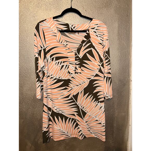 Tommy Bahama Resort Vacation Comfort V-neck Tropical Palm 3/4 Sleeves Dress - Picture 1 of 7